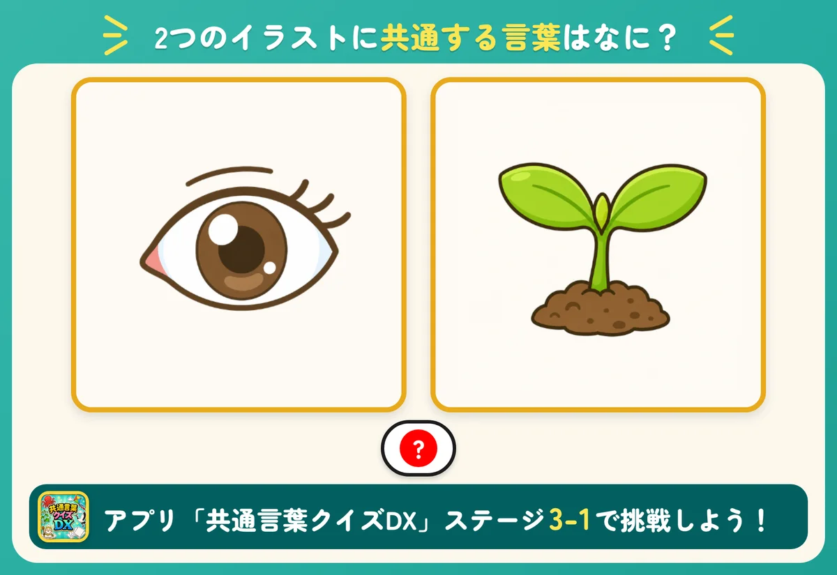 2つのイラストと1個の丸。共通する言葉を当てる問題。